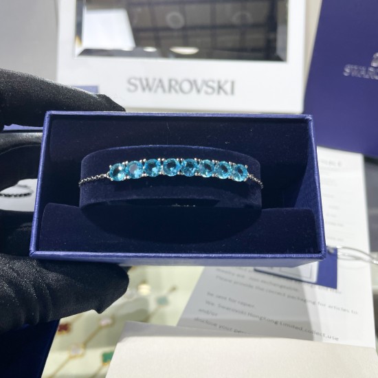 Swarovski Exalta Bracelet Round Cut Blue Rhodium Plated 5643755 L24cm