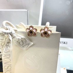 Swarovski Florere Stud Earrings Flower Pink Gold Tone Plated 5656635