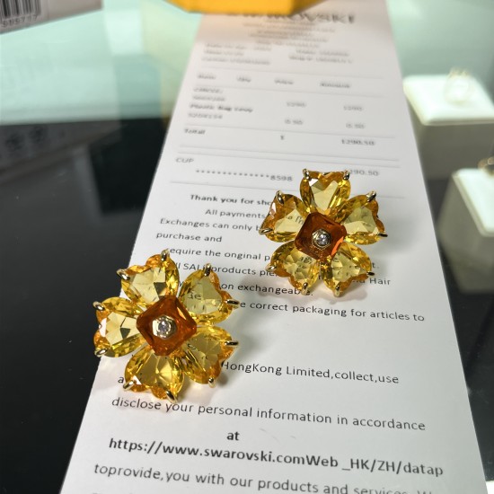 Swarovski Florere Stud Earrings Flower Yellow Gold Tone Plated 5650571