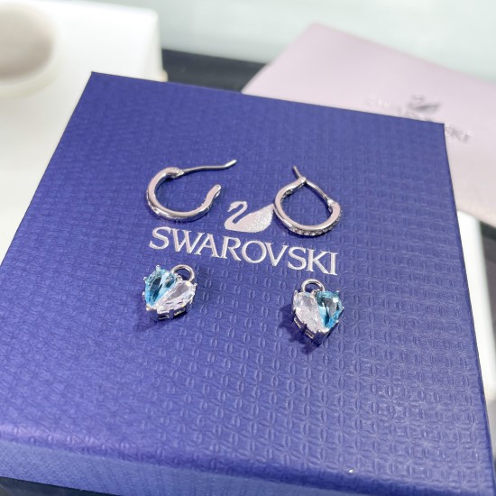 Swarovski Gema 520 Drop Earrings Heart Blue Rhodium Plated 5653565