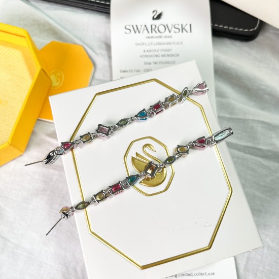 Swarovski Gema Drop Earrings Asymmetrical Design Mixed Cuts 5656430