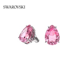 Swarovski Gema Stud Earrings Drop Cut Pink Rhodium Plated 5614455
