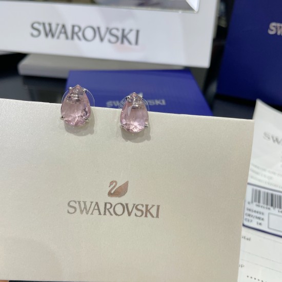 Swarovski Gema Stud Earrings Drop Cut Pink Rhodium Plated 5614455