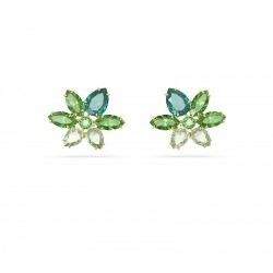 Swarovski Gema Stud Earrings Mixed Cuts Flower Green Gold Tone Plated 5658400