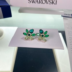 Swarovski Gema Stud Earrings Mixed Cuts Flower Green Gold Tone Plated 5658400
