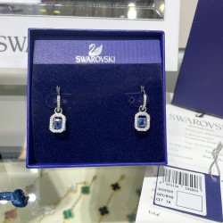 Swarovski Millenia Drop Earrings Octagon Cut Blue Rhodium Plated 5619500
