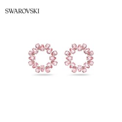 Swarovski Millenia Hoop Earrings Pear Cut Pink Rose Gold Tone Plated 5614932