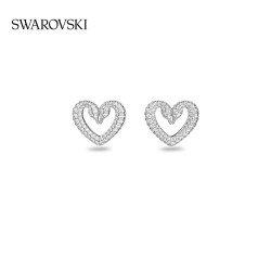 Swarovski Una Stud Earrings Heart Medium White Rhodium Plated 5625535