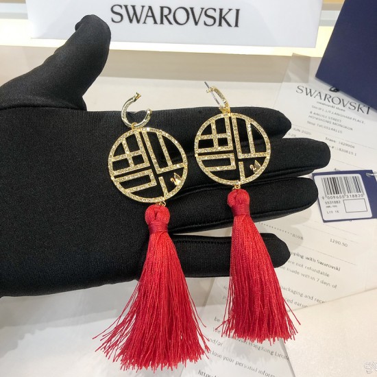 Swarovski Full Blessing Fu Pierced Earrings Gold