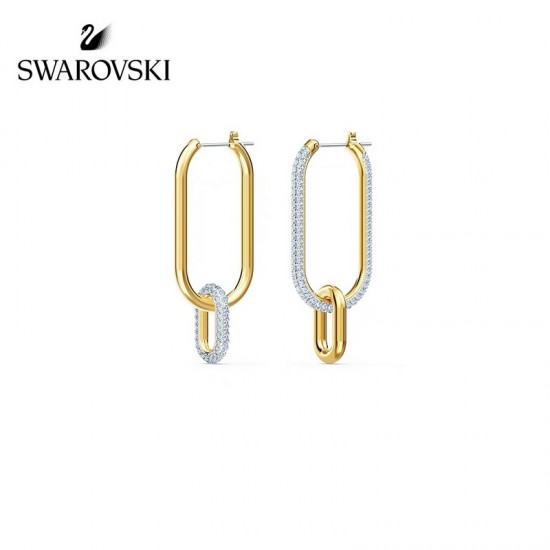 Swarovski Time Hoop Pierced Earrings, White and Gold