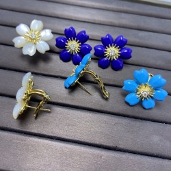 Van Cleef & Arpels Rose De Noel Of Blue White VCA Earrings 3 Colors 