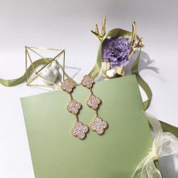 Van Cleef & Arpels Sweet Alhambra Of Rose Gold VCA Earrings Silver 3 Motifs 