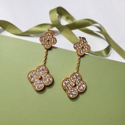 Van Cleef & Arpels Sweet Alhambra Of Rose Gold VCA Earrings Silver/Gold 2 Motifs 