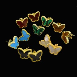 Van Cleef & Arpels Two Butterfly Black Blue VCA Earrings Gold 6 Colors 