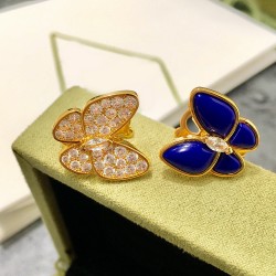 Van Cleef & Arpels Two Butterfly Blue VCA Earrings Gold 