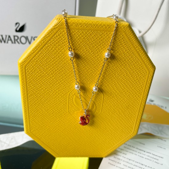 Swarovski Iconic Swan Red Gold Necklace 5677599 Pendant