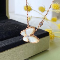 Van Cleef & Arpels Two Butterfly Of Gold White VCA Necklaces 