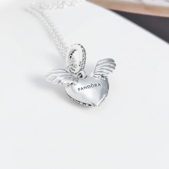 Pandora Pavé Heart and Angel Wings Necklace 398505C01