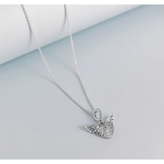 NEW Authentic PANDORA Pave Heart & Angel Wing Necklace Pendant Charm  398505C01 | eBay