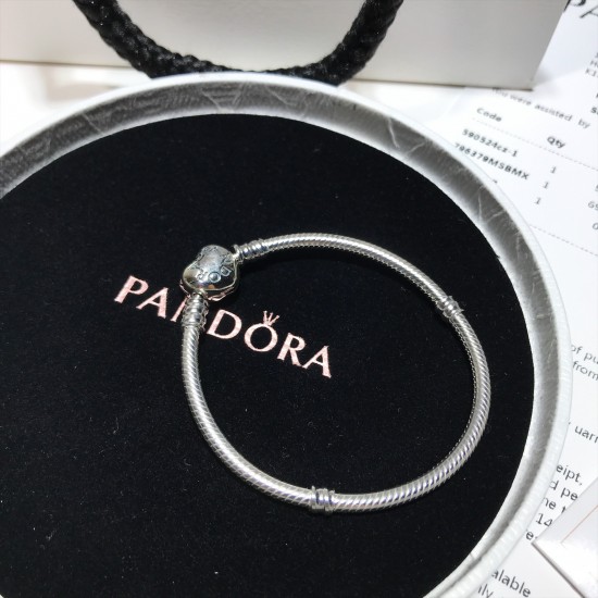 Pandora Fuchsia Glittering Heart Bangle Sterling Silver