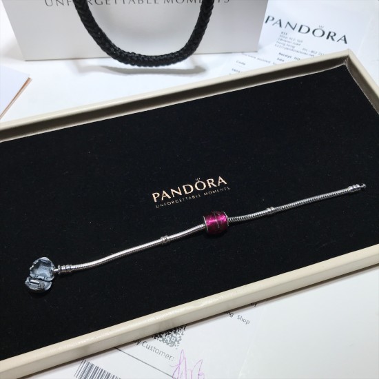 Pandora Fuchsia Glittering Heart Bangle Sterling Silver