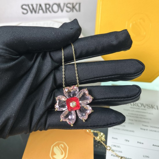 Swarovski Florere Pendant 5650569 Flower Pink Gold Tone Plated Necklace