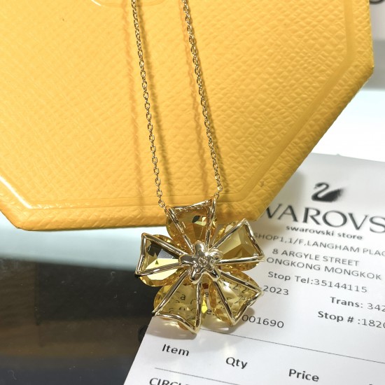Swarovski Florere Pendant 5650570 Flower Yellow Gold Tone Plated Necklace