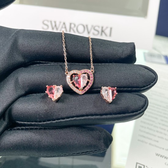 Swarovski Gema 520 Pendant 5653009 Heart Pink Rhodium Plated Necklace