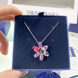 Swarovski Gema Pendant 5662493 Mixed Cuts Flower Pink Rhodium Plated Necklace