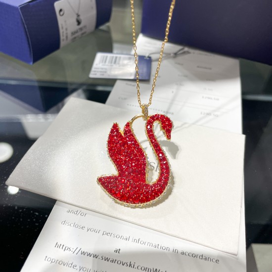 Swarovski Iconic Swan Pendant 5649773 Swan Large Red Gold Necklace
