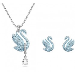 Swarovski Iconic Swan Pendant 5660597 Swan Set Blue Rhodium Plated Necklace