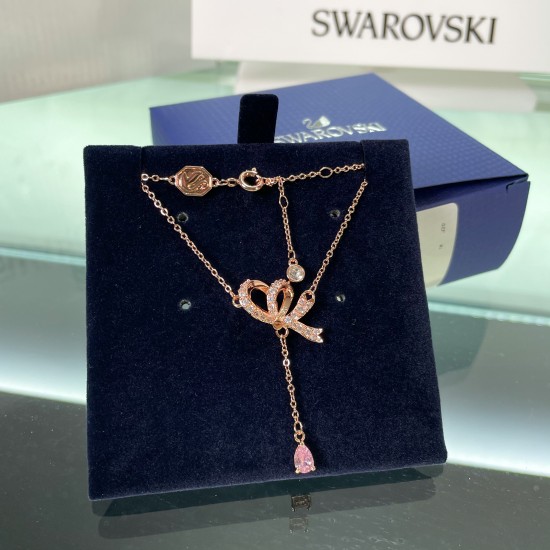 Swarovski Volta Y Pendant 5647569 Bow Pink Rose Necklace L43cm