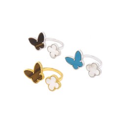 Van Cleef & Arpels Two Butterfly Of Gold Blue/Gold Silver VCA Rings 3 Colors 