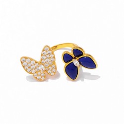 Van Cleef & Arpels Two Butterfly Of Gold Silver/Blue VCA Rings 2 Colors 