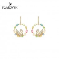 Swarovski Rainbow Swan Hoop Pierced Earrings 5549051 3.5x2.7CM