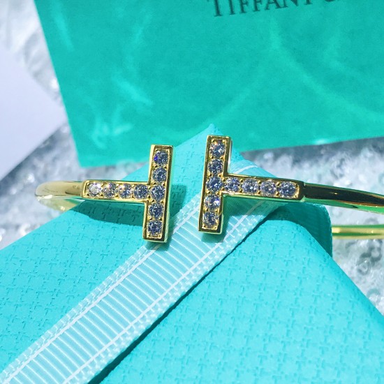 Tiffany T Diamond Wire Bangle 18k Gold