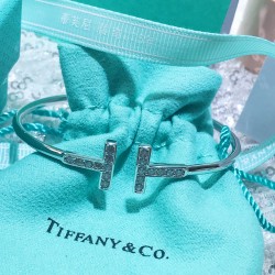 Tiffany T Diamond Wire Bangle 18k White Gold