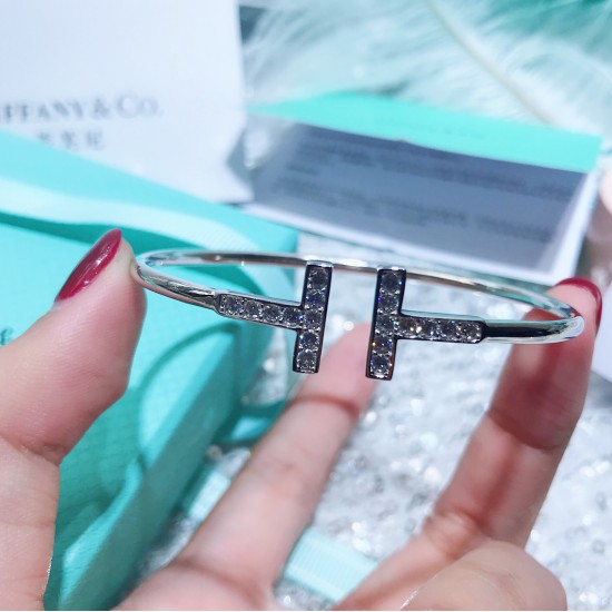Tiffany T Diamond Wire Bangle 18k White Gold