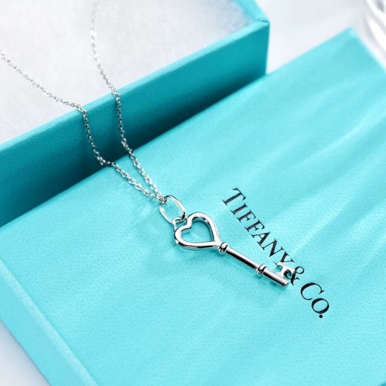 Tiffany Keys Heart Key Charm Necklace Sterling Silver