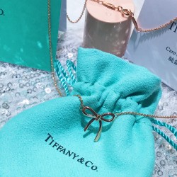 Tiffany Ribbon Bow Necklace 18K Rose Gold