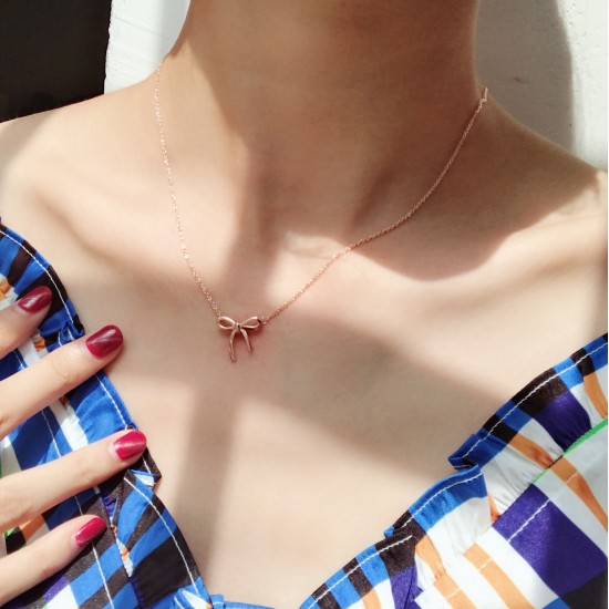 Tiffany Ribbon Bow Necklace 18K Rose Gold