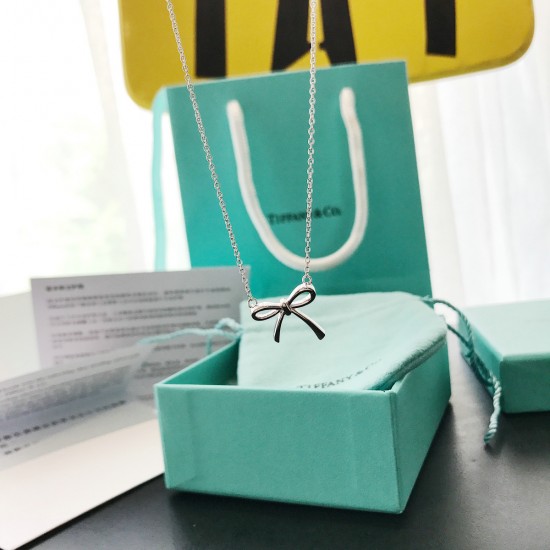 Tiffany Ribbon Bow Necklace White Sterling Silver 24988074