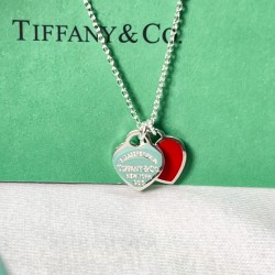 Tiffany & Co. Silver Red Red Double Heart Necklace For W Pendant Jewelry