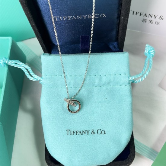 Tiffany & Co.Silver Double Circle Diamond Necklace For W Pendant Jewelry
