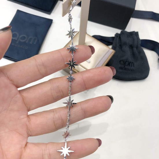 APM Monaco 925 Silver Asymmetrical Meteor Eardrop Necklace W Jewelry